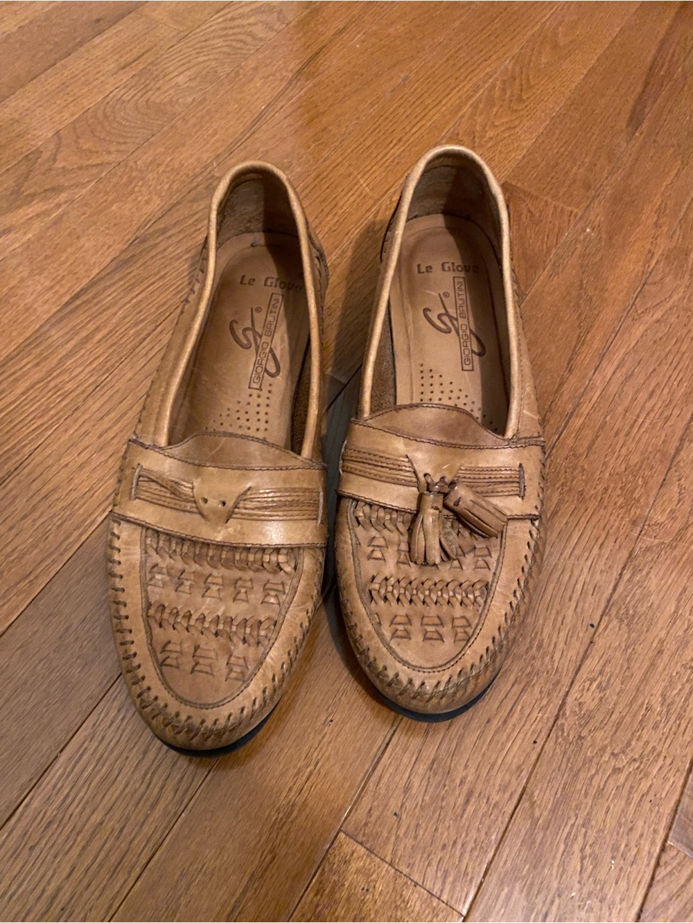 Giorgio Brutini Vintage Le Glove Tan Woven Tassel Leather Loafers
